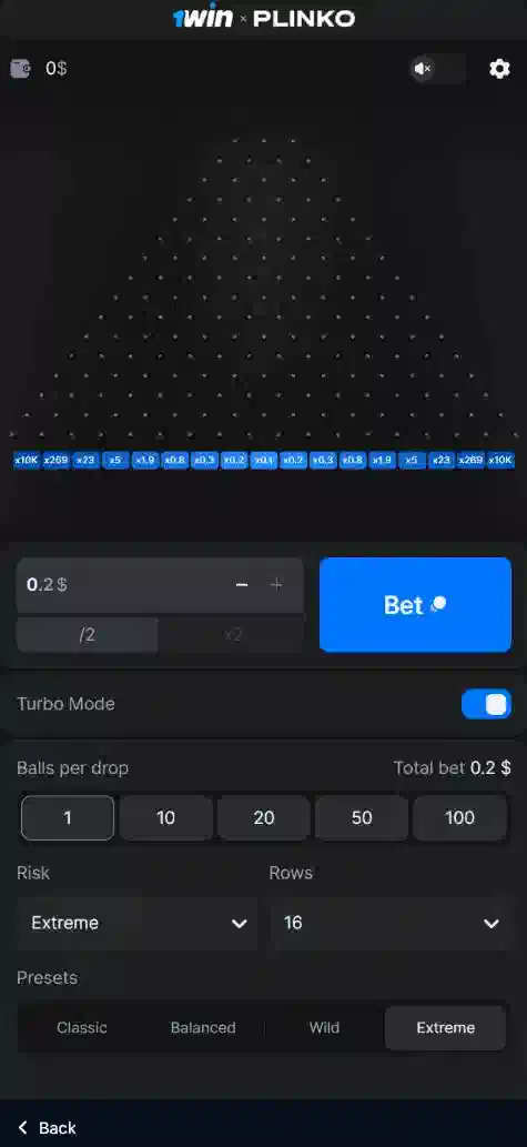 1win Plinko game on Mobile devices